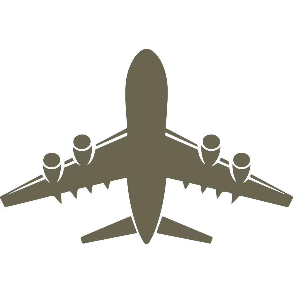 Silhouette of a commercial jet viewed from above, featuring four engines and detailed wing shapes—great for travel-themed leather items or aviation gifts.