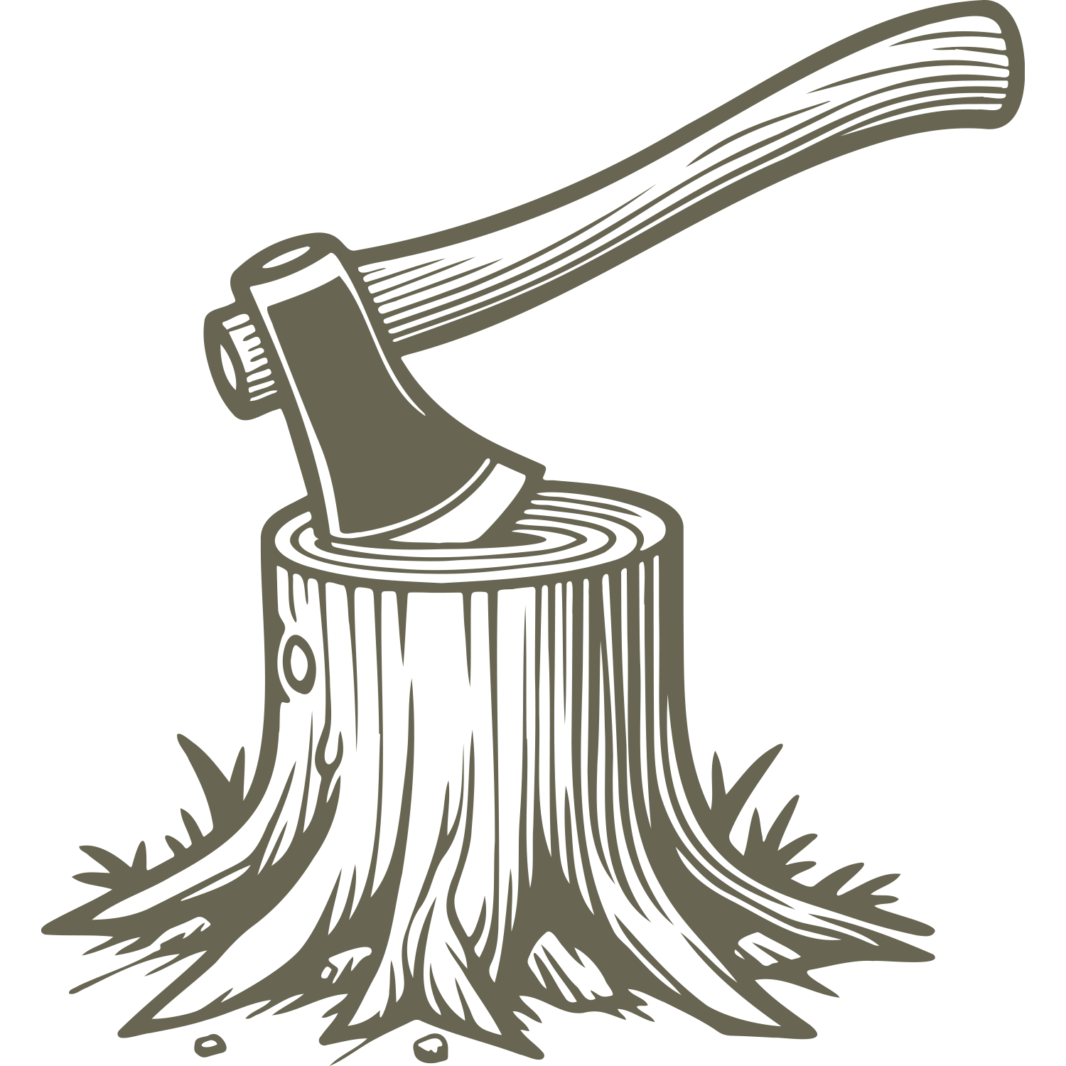 Axe in tree stump design for Delrin leather stamp with bark and woodgrain details.