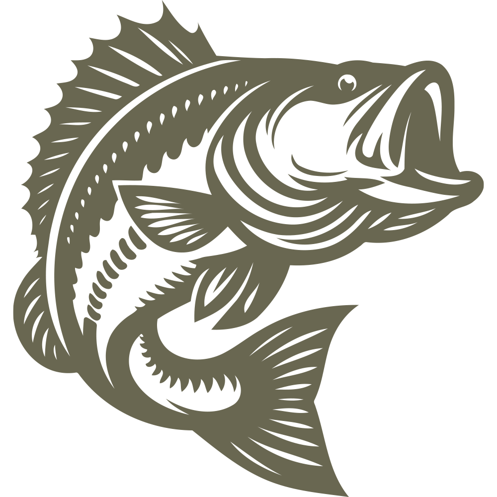 Detailed bass fish design featuring an open mouth, bold fins, and dynamic body contours.