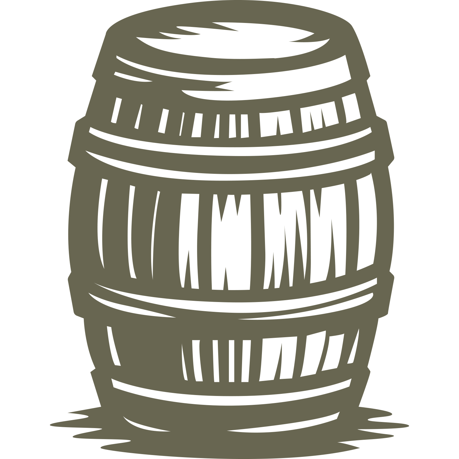 Delrin leather stamp design of a classic wooden barrel with metal bands and carved line details, perfect for whiskey or wine-themed leather projects.