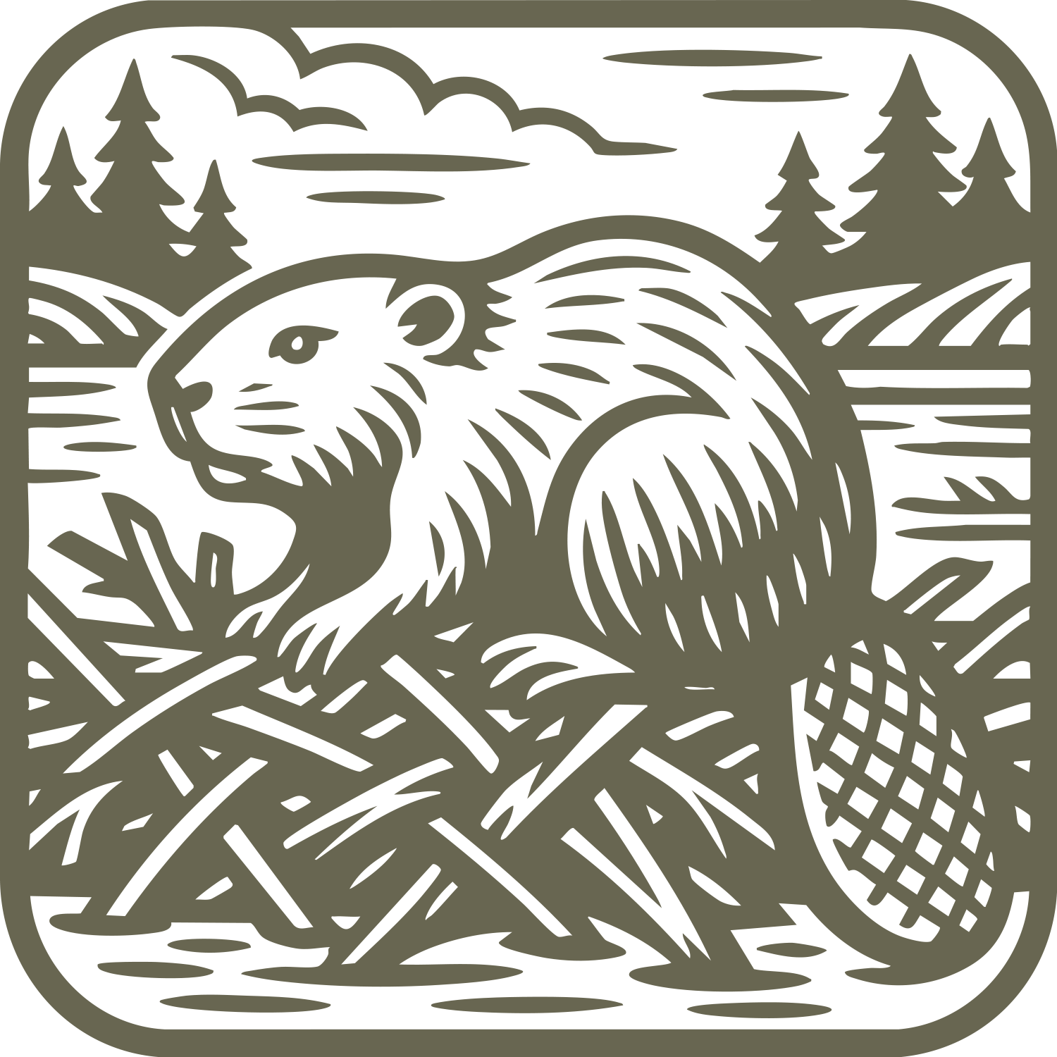 Beaver in Dam Delrin Leather Stamp