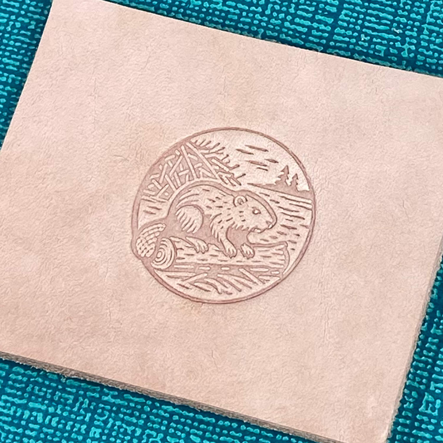 Beaver on a Log Delrin Leather Stamp