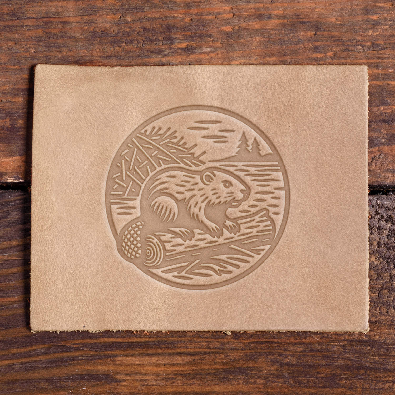 Beaver on a Log Delrin Leather Stamp