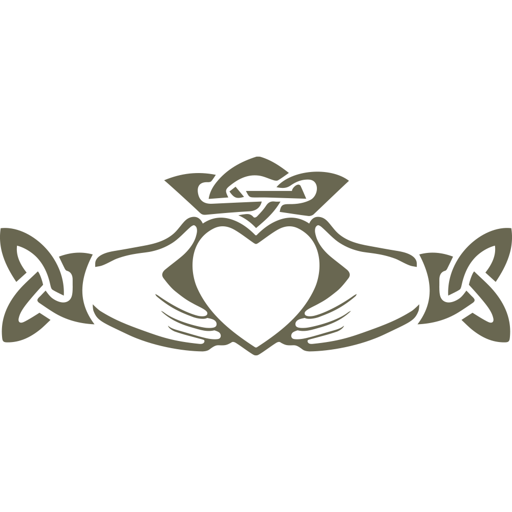 Traditional Claddagh design featuring hands holding a heart topped with a crown, symbolizing love, loyalty, and friendship.