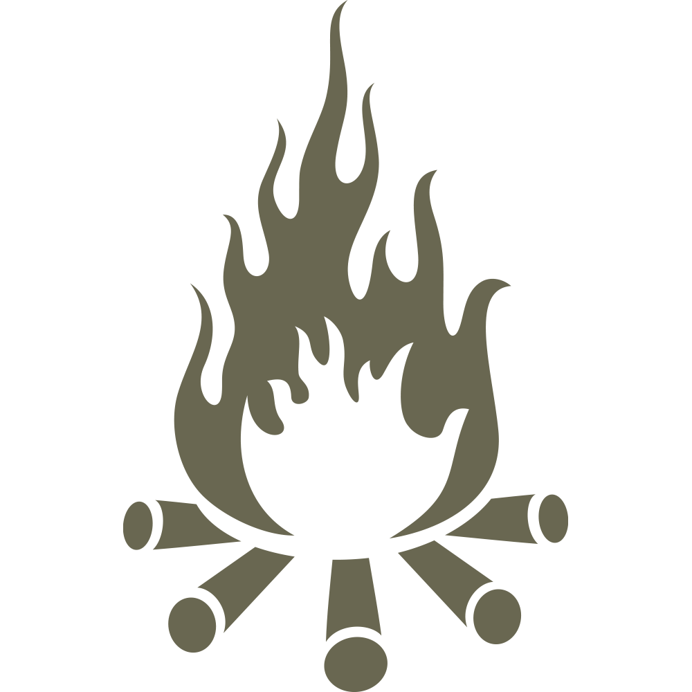 Delrin leather stamp design of a campfire with stacked logs and rising flames.