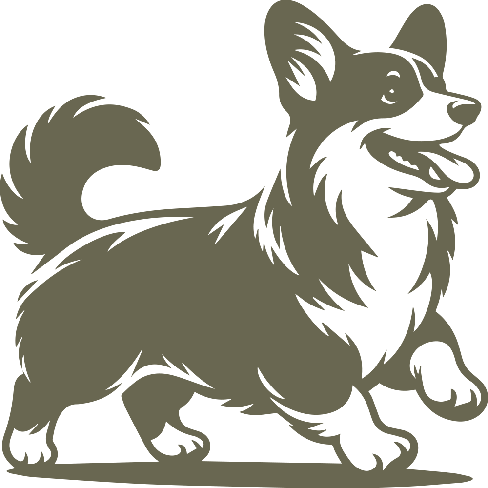 Playful corgi illustration with fluffy fur and a cheerful expression, capturing the breed’s lively personality.