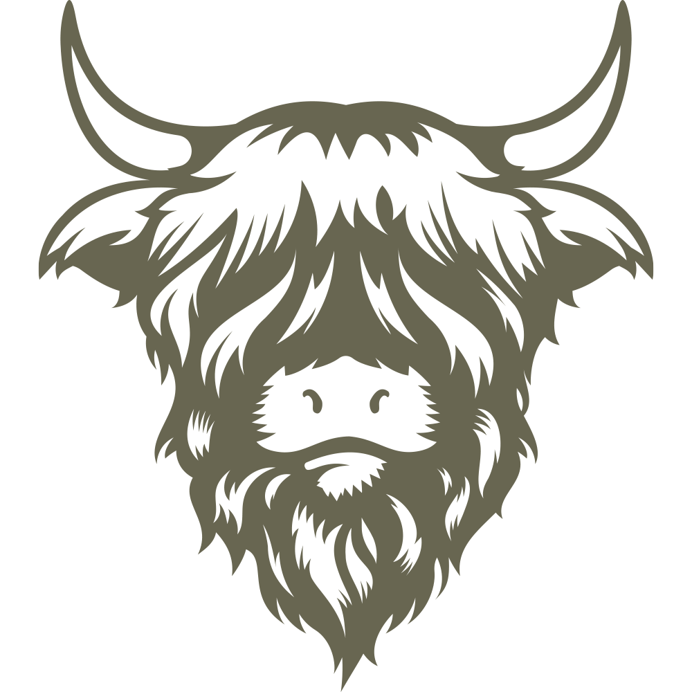 Adorable highland cow face design with long shaggy fur, curved horns, and a sweet expression—turned into a Delrin leather stamp perfect for ranch-themed or farm-inspired leatherwork.