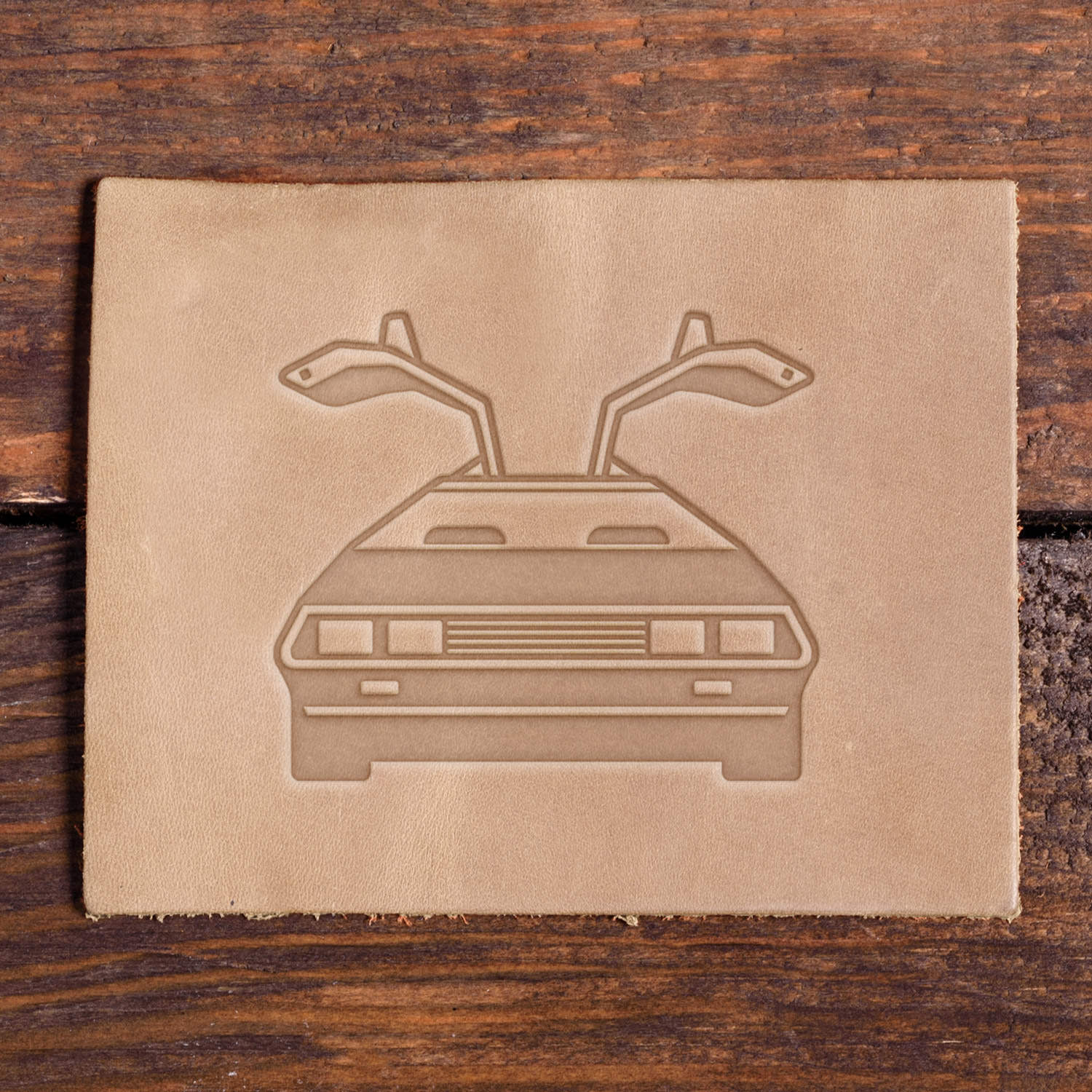 Retro DeLorean Car Delrin Leather Stamp