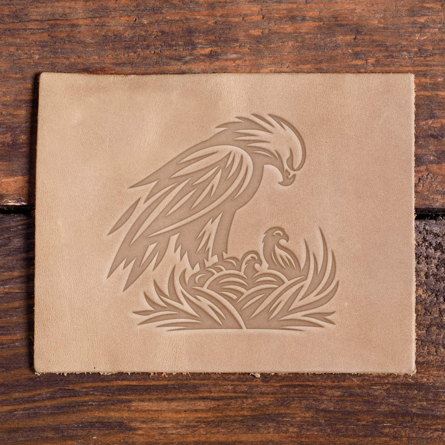 Eagle with Chicks in Nest Delrin Leather Stamp