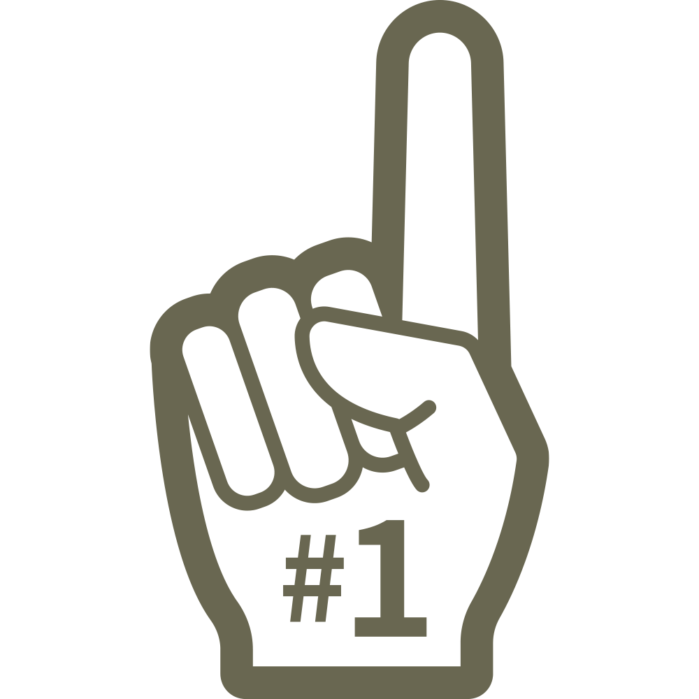 Sports foam finger design featuring an upright index finger and “#1” text in a clean, stylized shape.