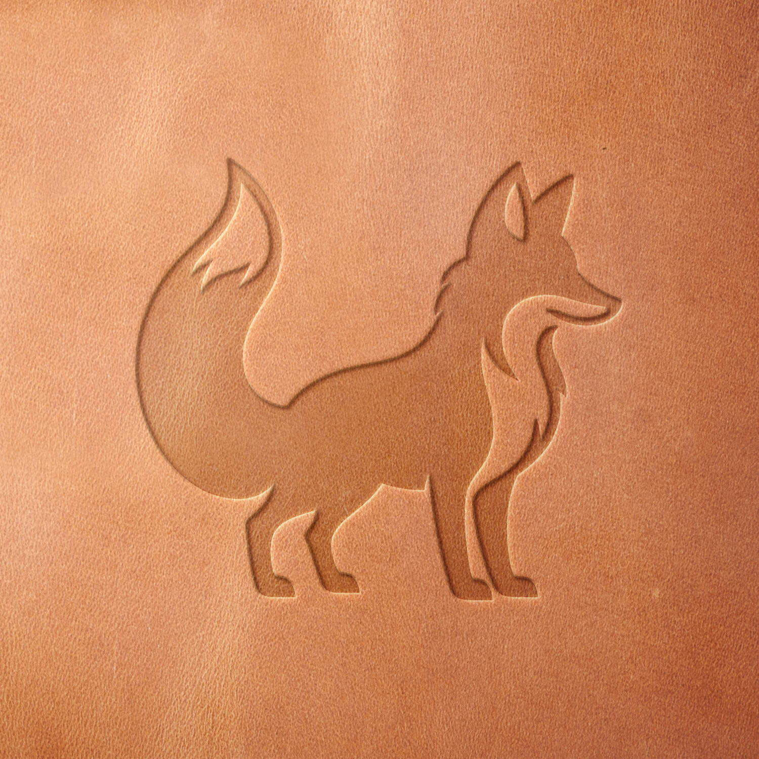 Leather piece stamped with a Delrin leather stamp of a fox—perfect for forest-inspired crafts, wallets, or camping accessories.