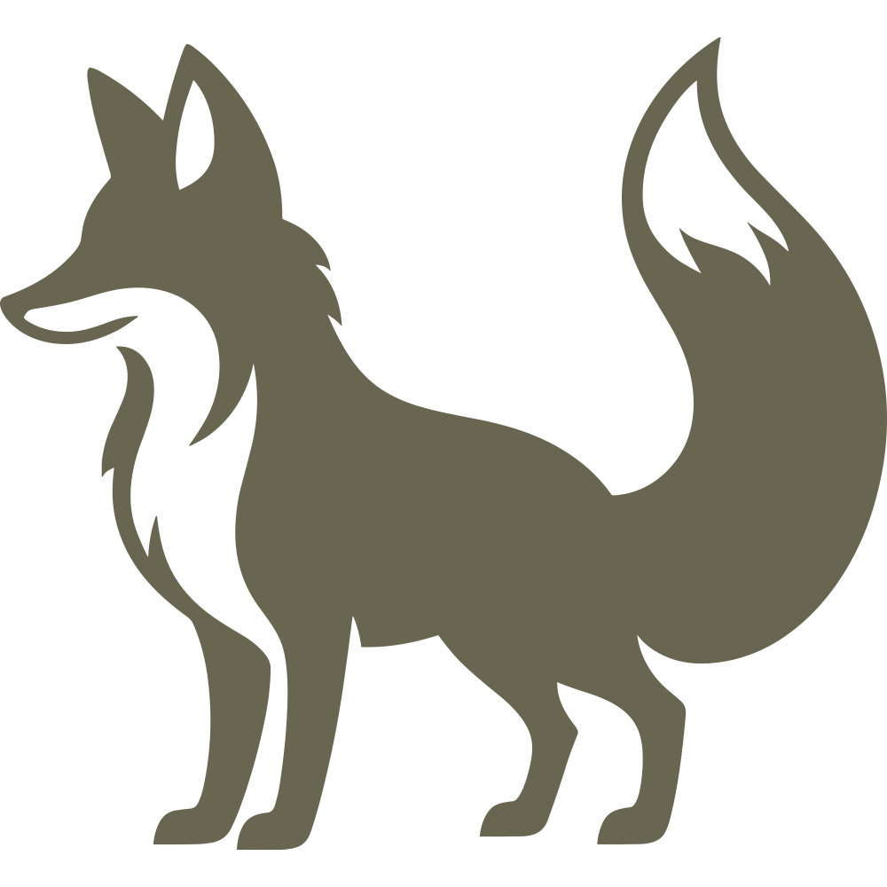 Stylized fox silhouette with a fluffy tail and alert stance—ideal for woodland-themed leather goods or rustic outdoor gear.