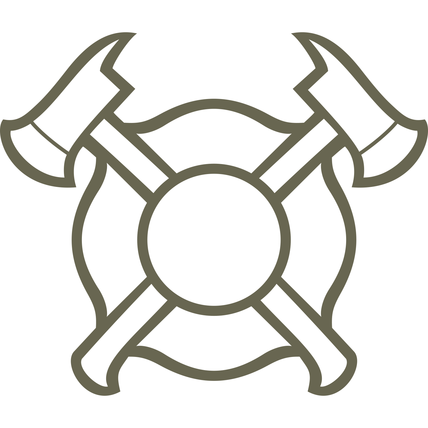 Crossed fire axes within a classic Maltese cross shape, designed as a Delrin leather stamp—perfect for honoring firefighters on custom wallets, belts, and tribute gear.