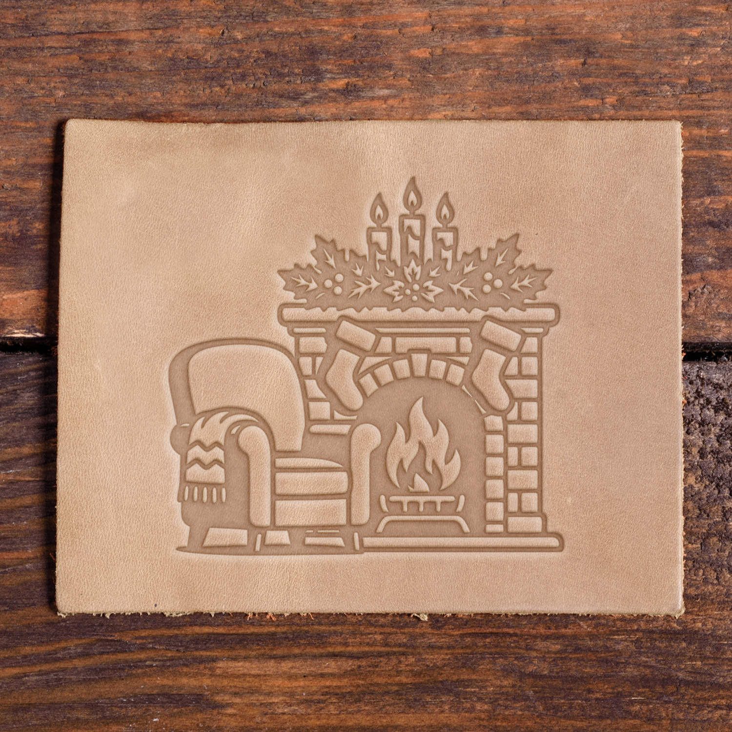 Christmas Fireplace with Armchair Delrin Leather Stamp