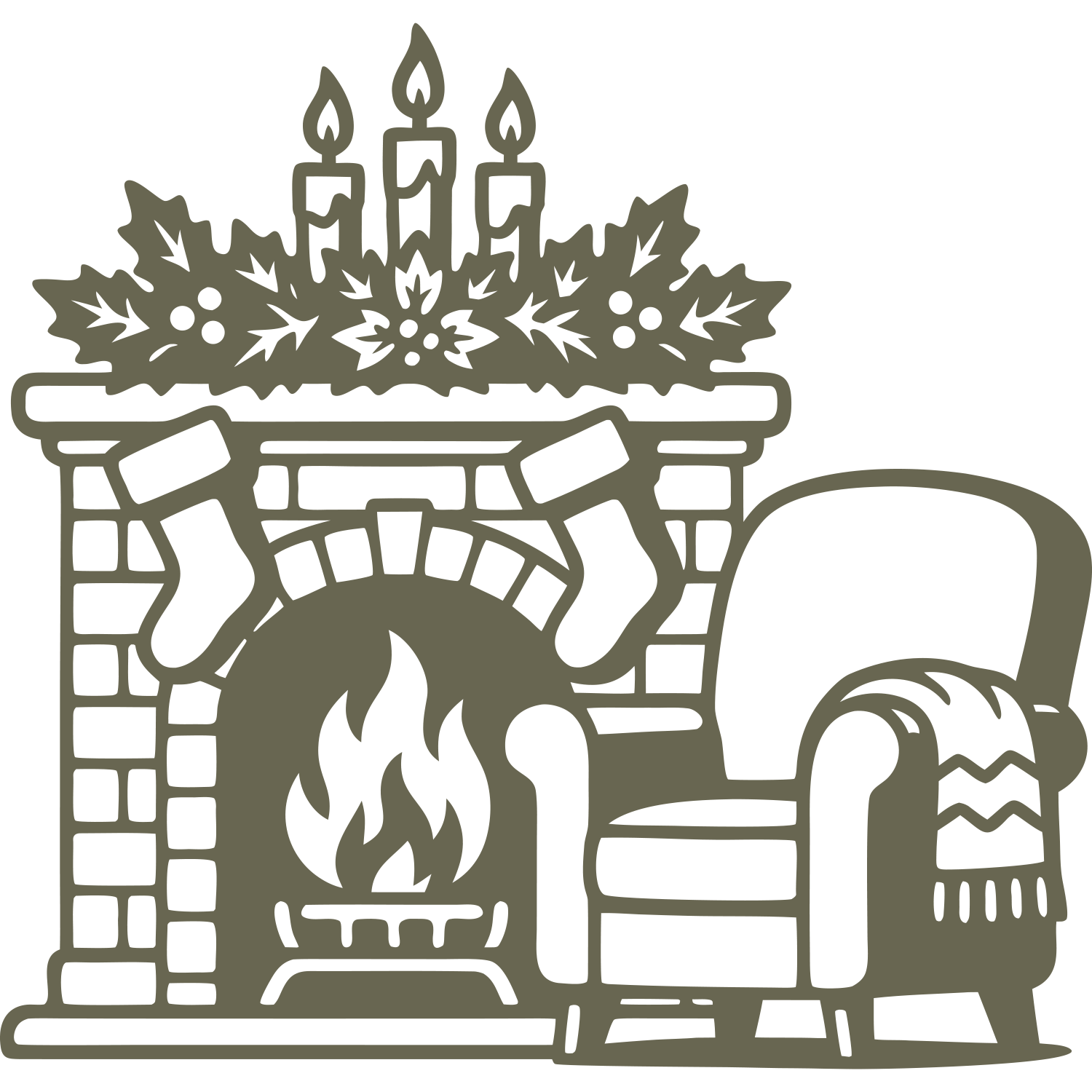 Christmas Fireplace with Armchair Delrin Leather Stamp