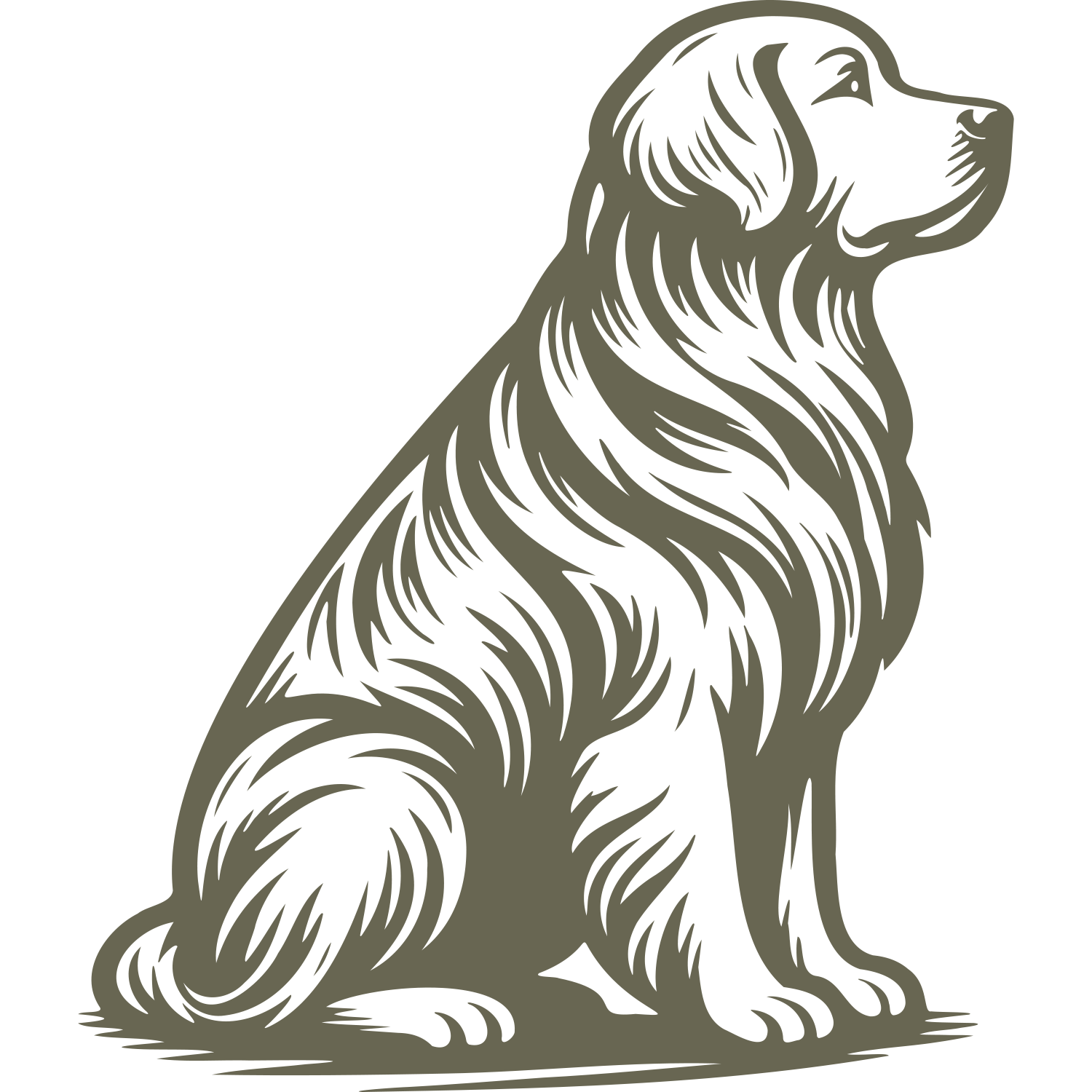 Illustration of a sitting golden retriever dog designed for a Delrin leather stamp.