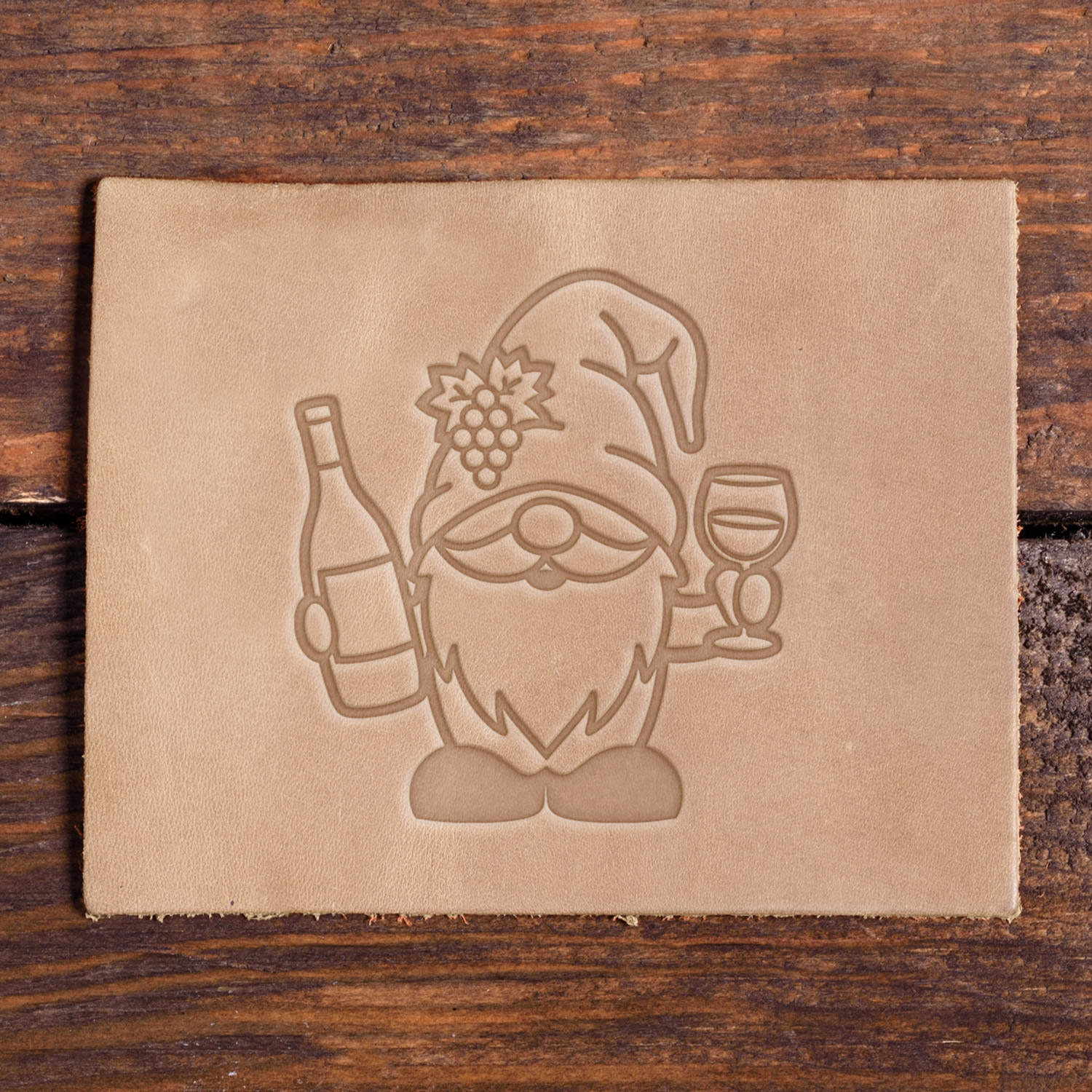 Gnome with Wine Delrin Leather Stamp