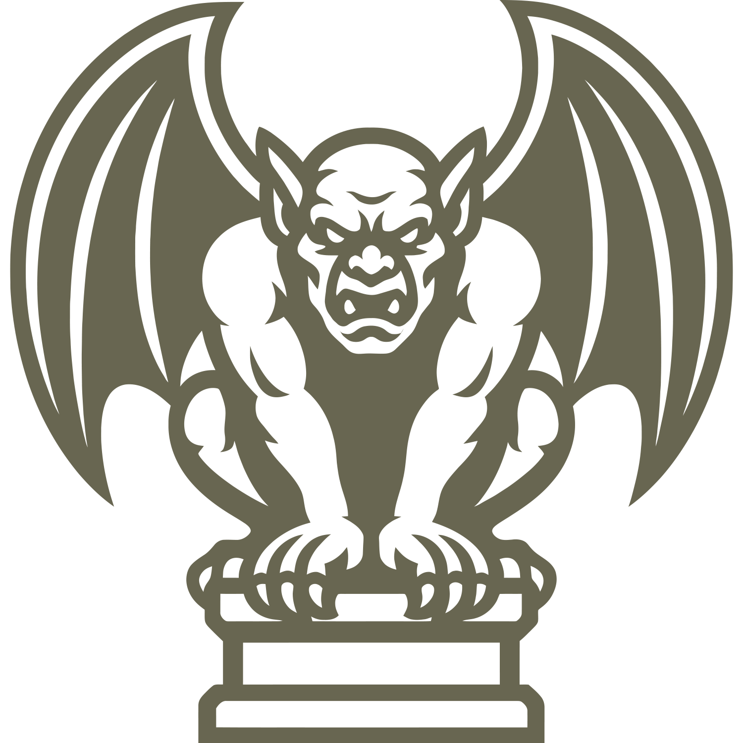 Delrin leather stamp design of a detailed gargoyle perched on a pedestal with spread wings and a fierce expression.