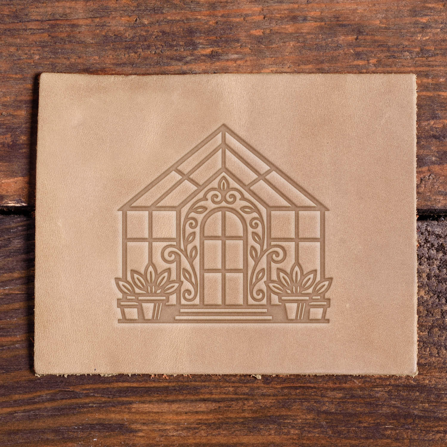 Greenhouse with Plants Delrin Leather Stamp