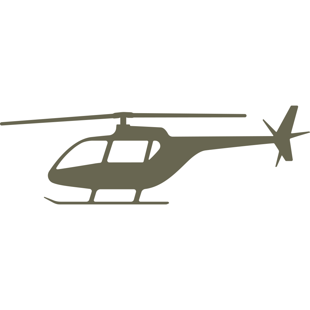 Modern civilian helicopter silhouette with sleek lines and detailed cockpit window—crafted with a Delrin leather stamp for aviation-inspired leathercraft or personalized pilot gear.