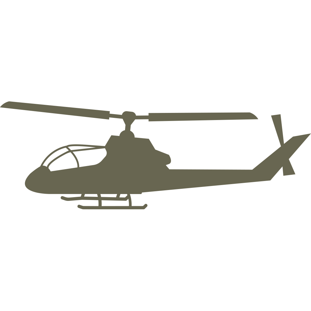Sleek helicopter silhouette stamp design with detailed rotor blades and cockpit shape—made with a Delrin leather stamp for aviation-themed leatherwork or gifts for pilots and veterans.