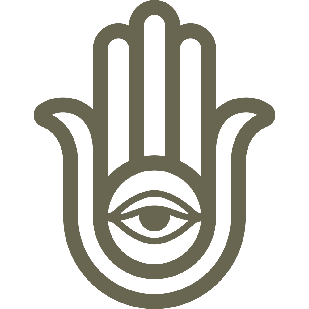 Stylized Hamsa hand design with central eye, crafted into a Delrin leather stamp—symbolizing protection, good fortune, and spiritual guidance in leather projects.