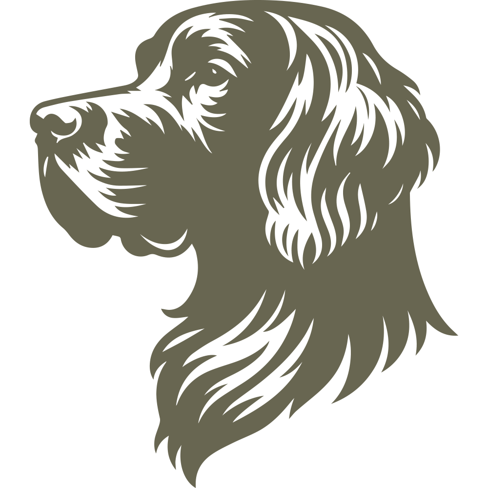 Classic Irish Setter head design featuring flowing fur and a noble profile, ideal for dog-themed leatherwork like collars, tags, wallets, and field gear.