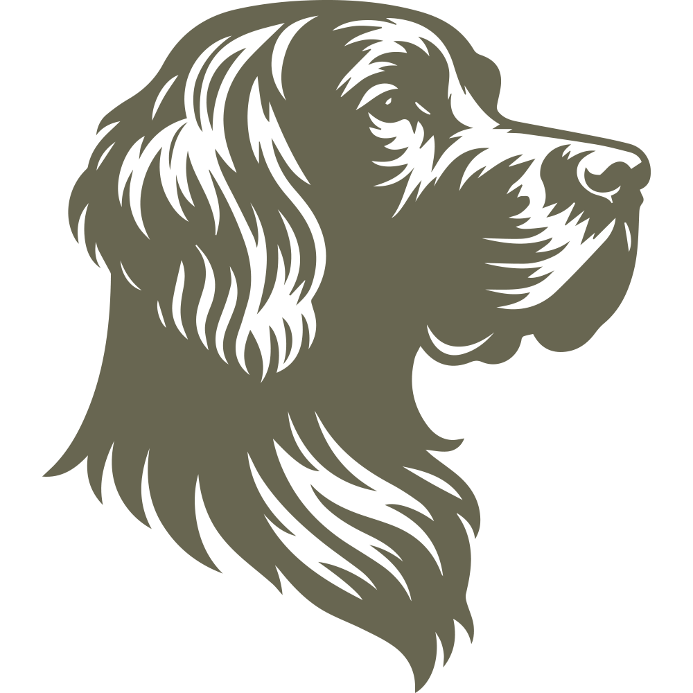 Classic Irish Setter head design featuring flowing fur and a noble profile, ideal for dog-themed leatherwork like collars, tags, wallets, and field gear.