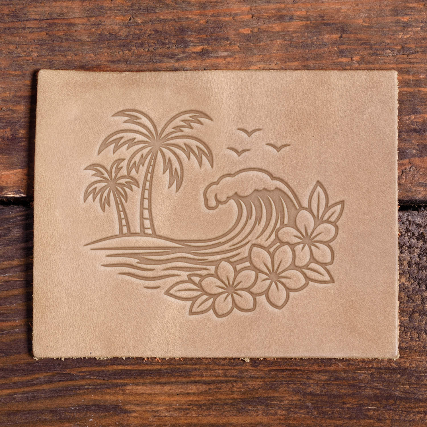 Tropical Wave with Flowers Delrin Leather Stamp