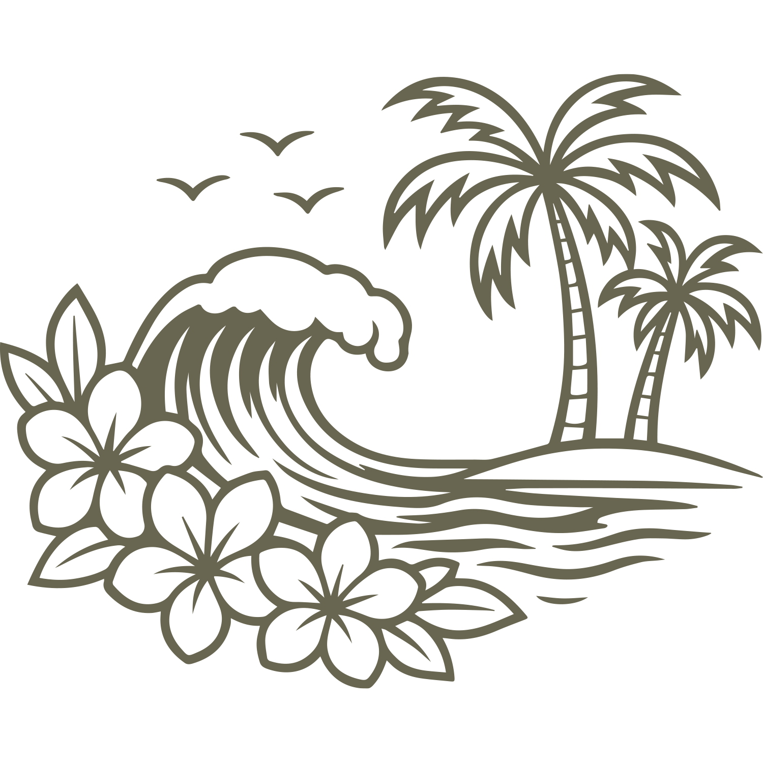 Tropical Wave with Flowers Delrin Leather Stamp