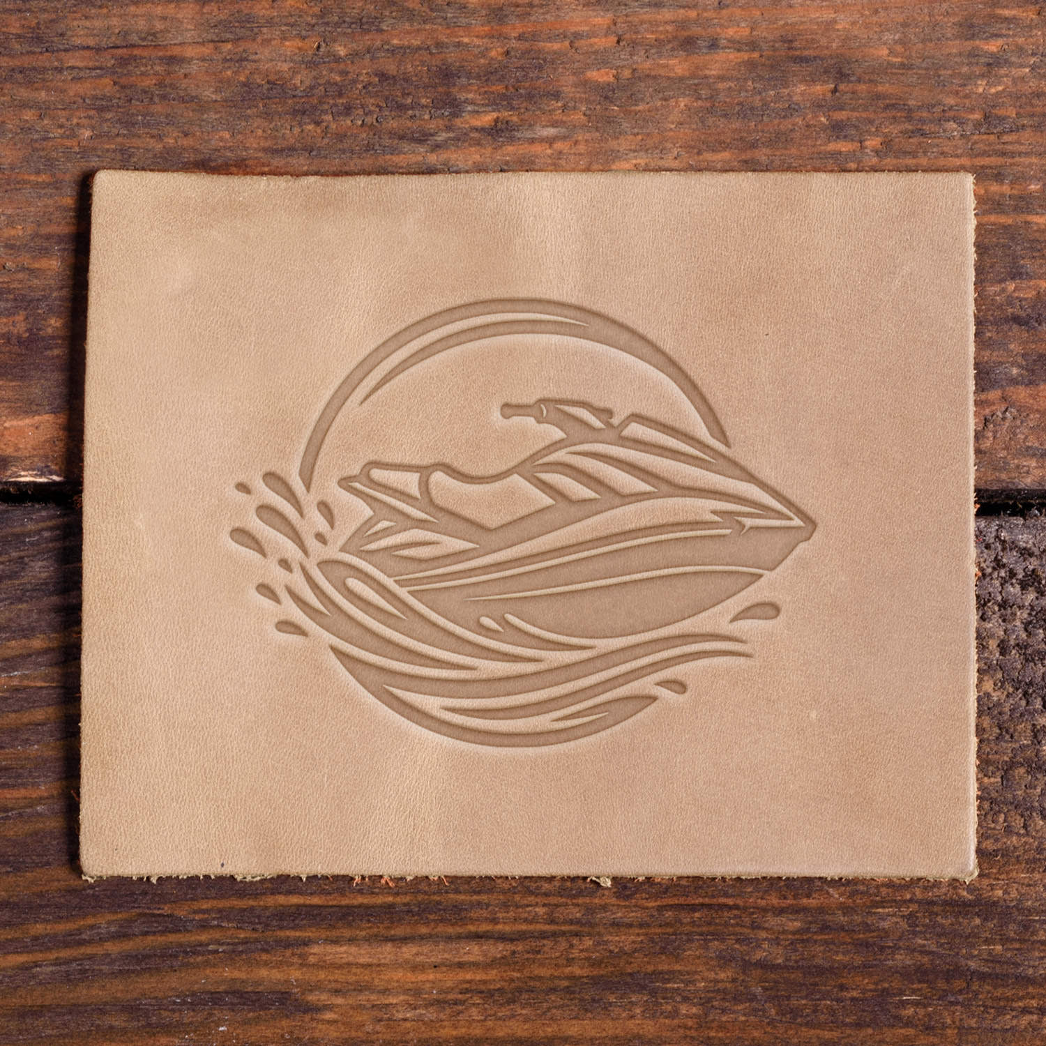 Jet Ski in Water Delrin Leather Stamp