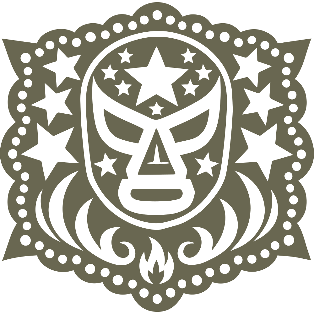 Elaborate lucha libre mask design featuring star motifs and decorative cutout patterns in a symmetrical layout.