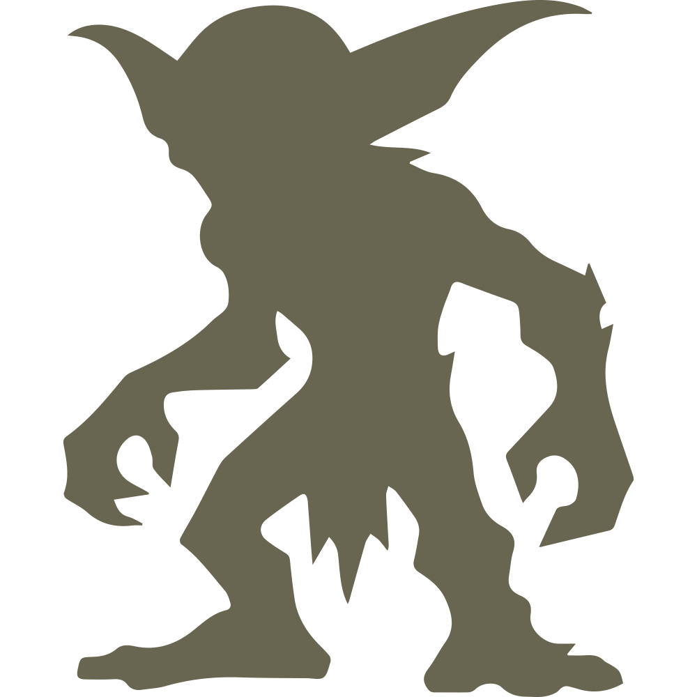 Cartoon-style goblin silhouette with long ears, sharp claws, and a hunched posture. Designed as a Delrin leather stamp for fantasy-themed leathercraft projects like journals, belts, or dice bags.
