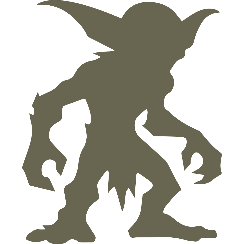 Cartoon-style goblin silhouette with long ears, sharp claws, and a hunched posture. Designed as a Delrin leather stamp for fantasy-themed leathercraft projects like journals, belts, or dice bags.