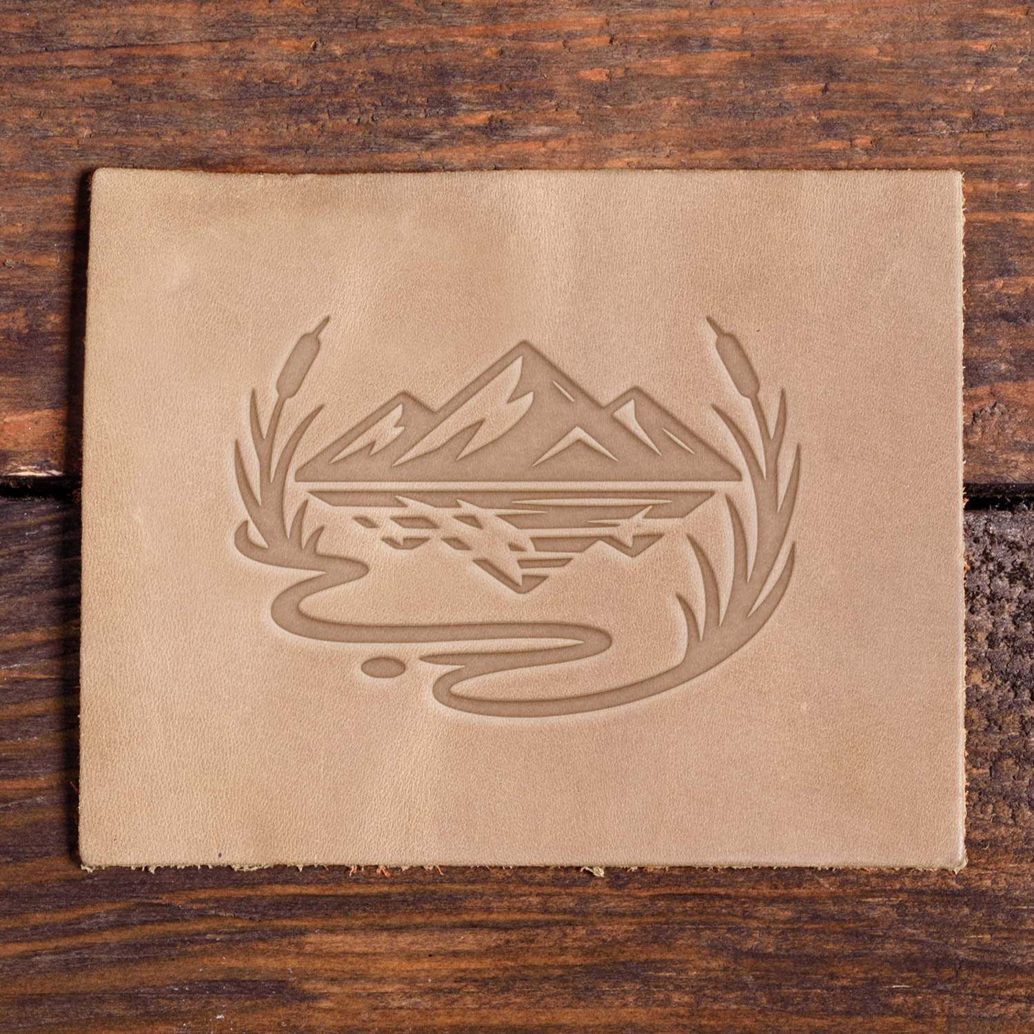 Mountain Lake Scene Delrin Leather Stamp