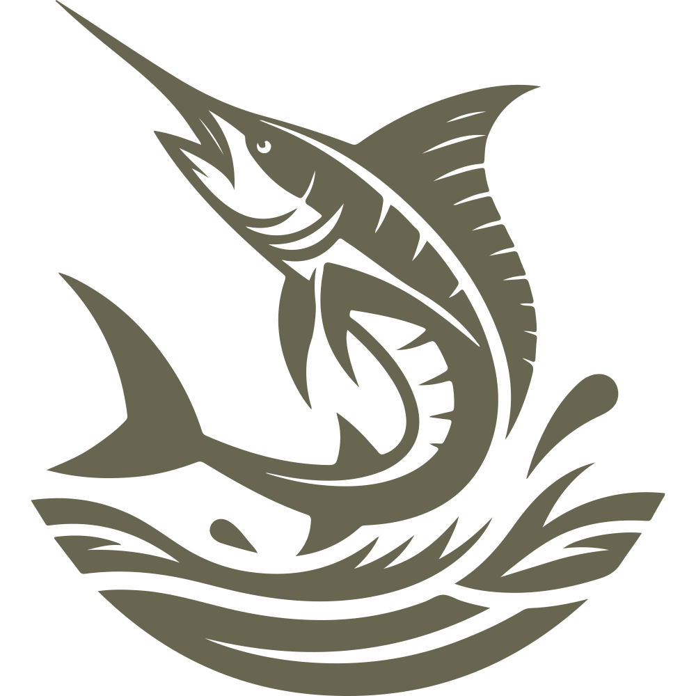 Delrin leather stamp with a jumping marlin design, perfect for fishing and ocean-themed leatherworking projects.