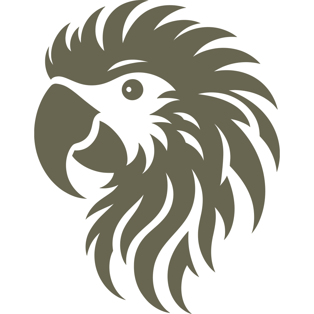 Bold parrot head outline with stylized feathers and sharp beak—perfect for Delrin leather stamps used in tropical, exotic, or statement leathercraft.