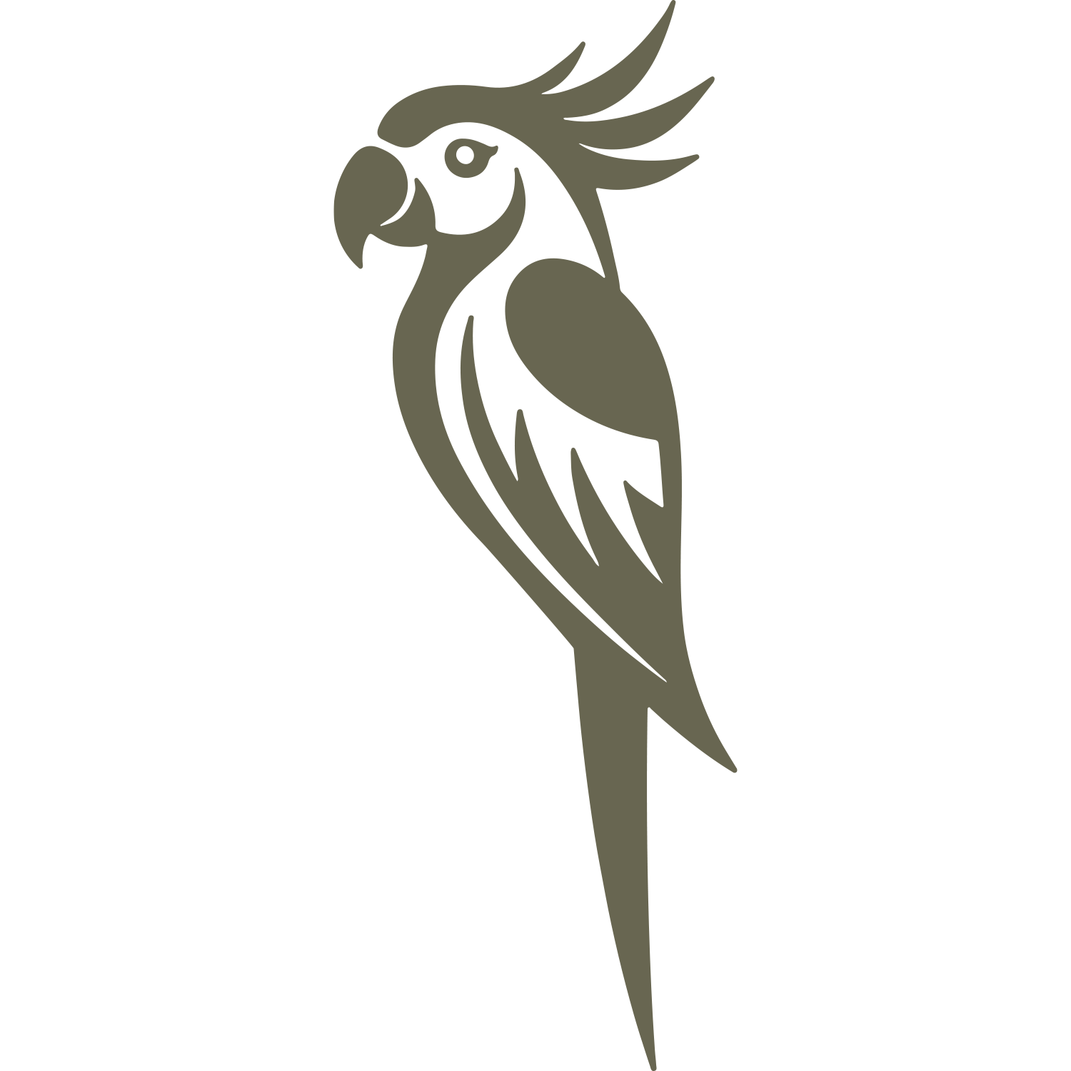 Delrin leather stamp design featuring a stylized parrot perched with flowing feathers.