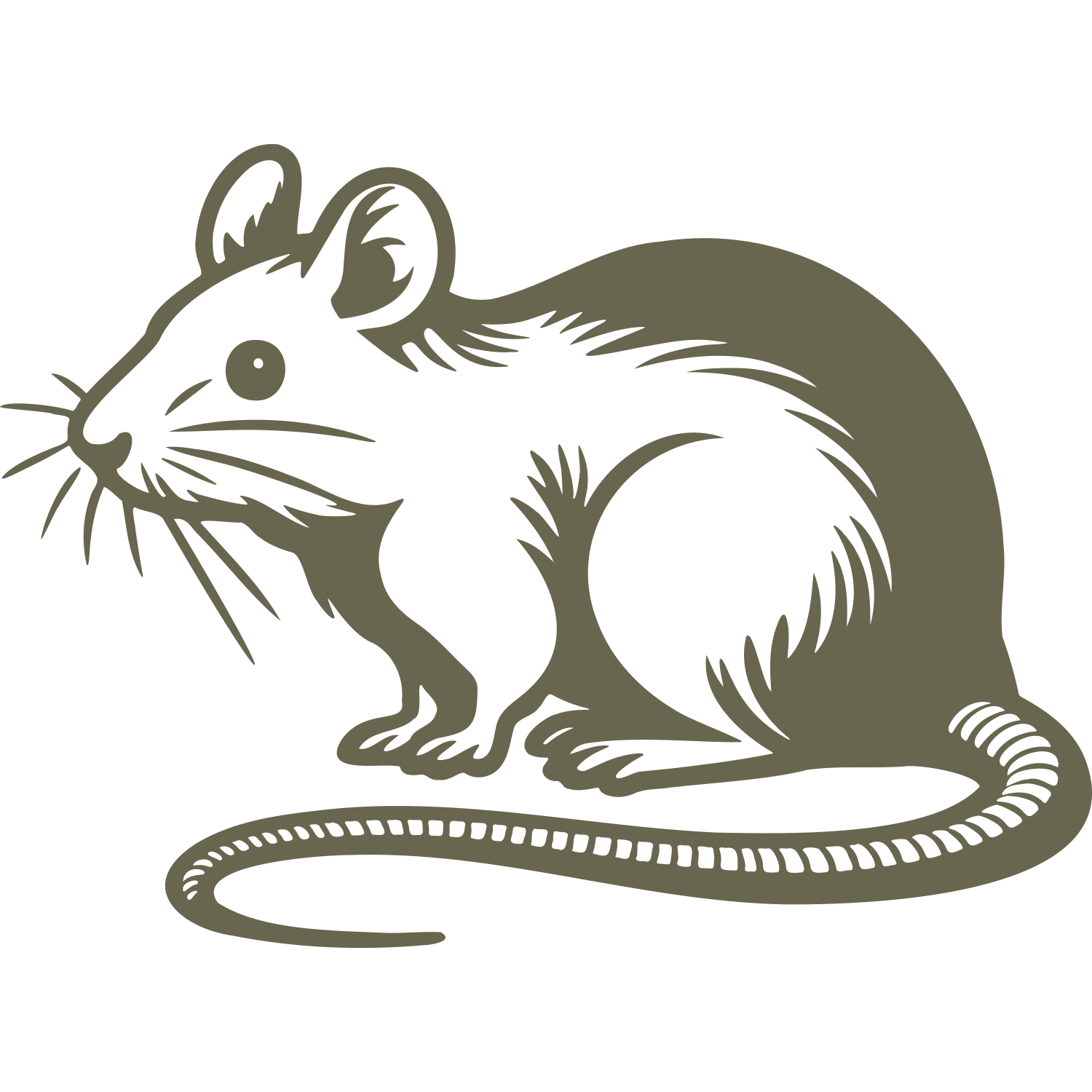 Delrin leather stamp design of a mouse with whiskers and a curled tail.