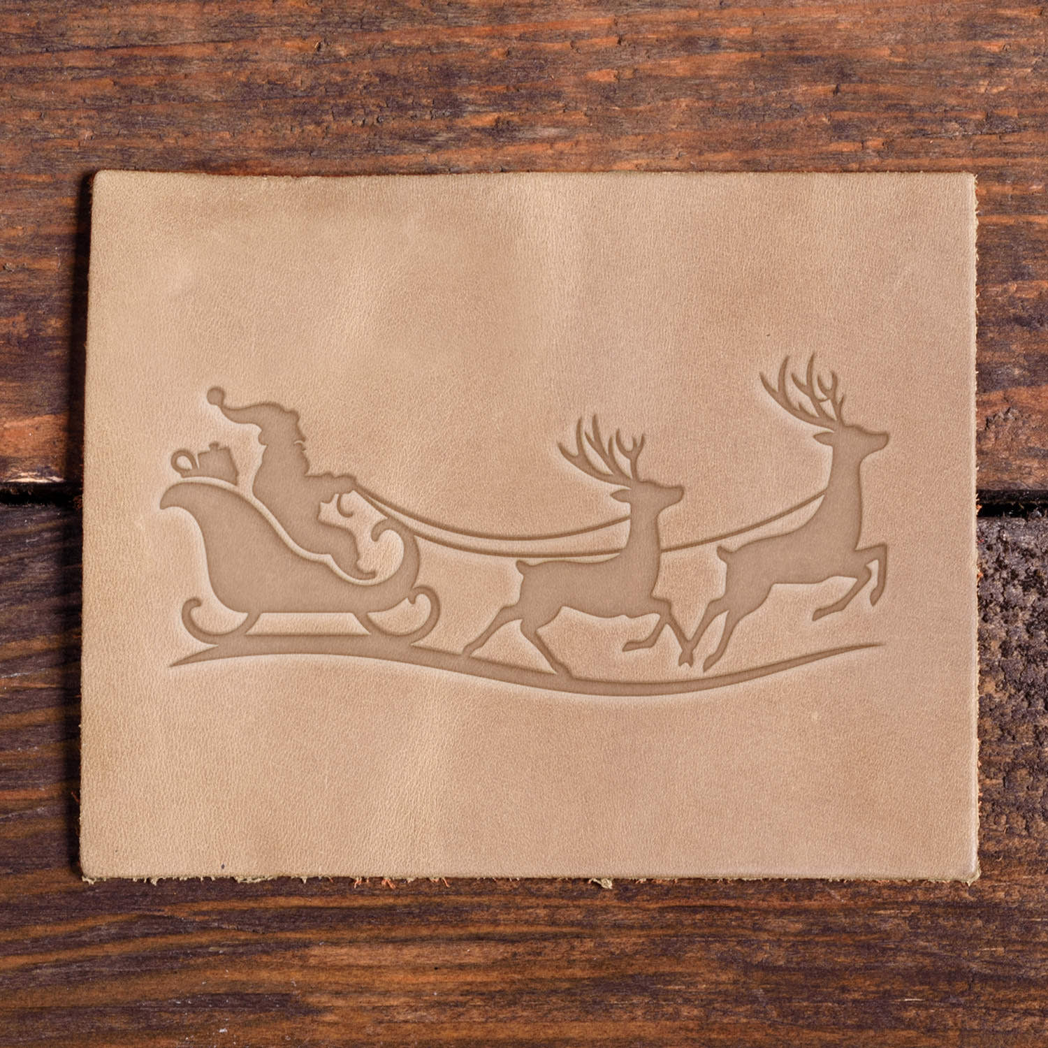 Santa Claus in Sleigh with Reindeer Delrin Leather Stamp