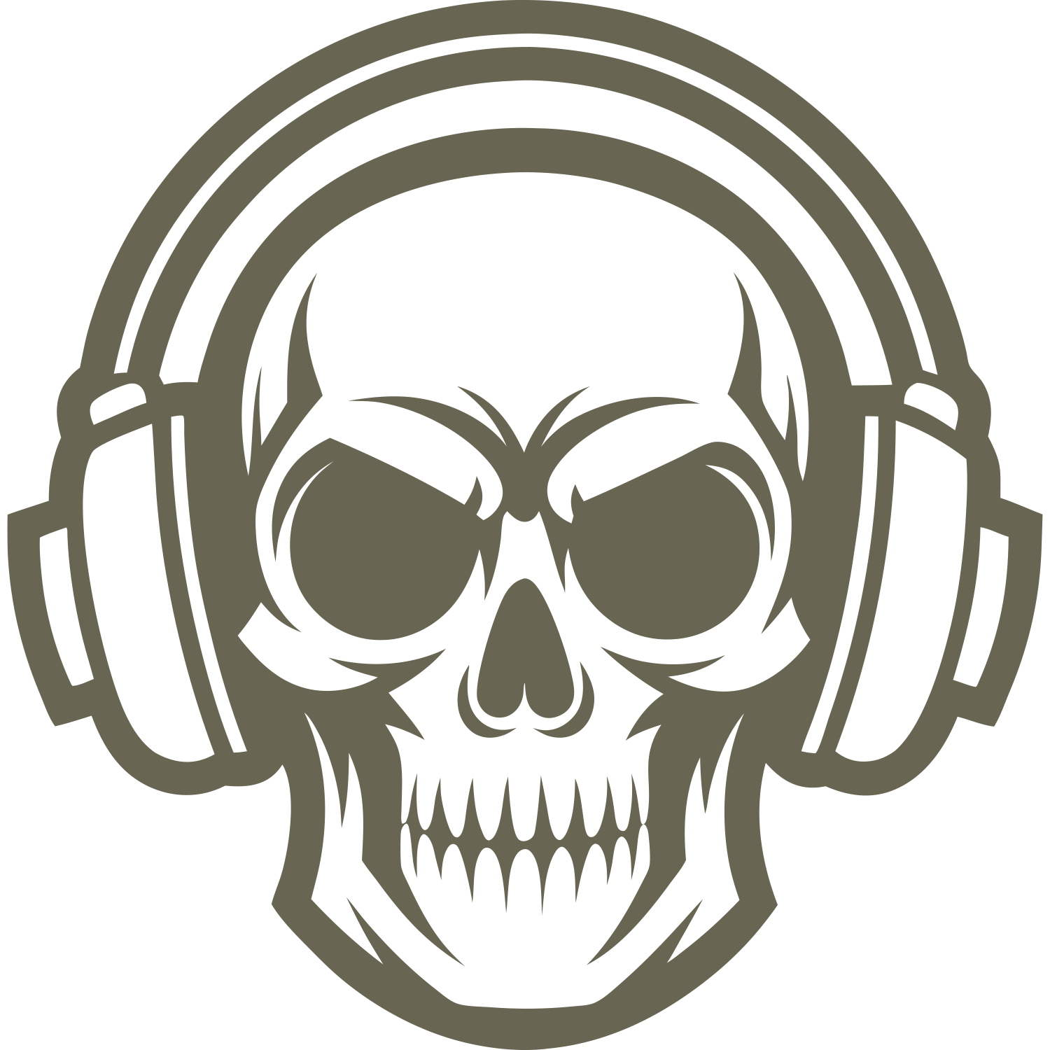 Aggressive skull with headphones graphic—designed for Delrin leather stamping.