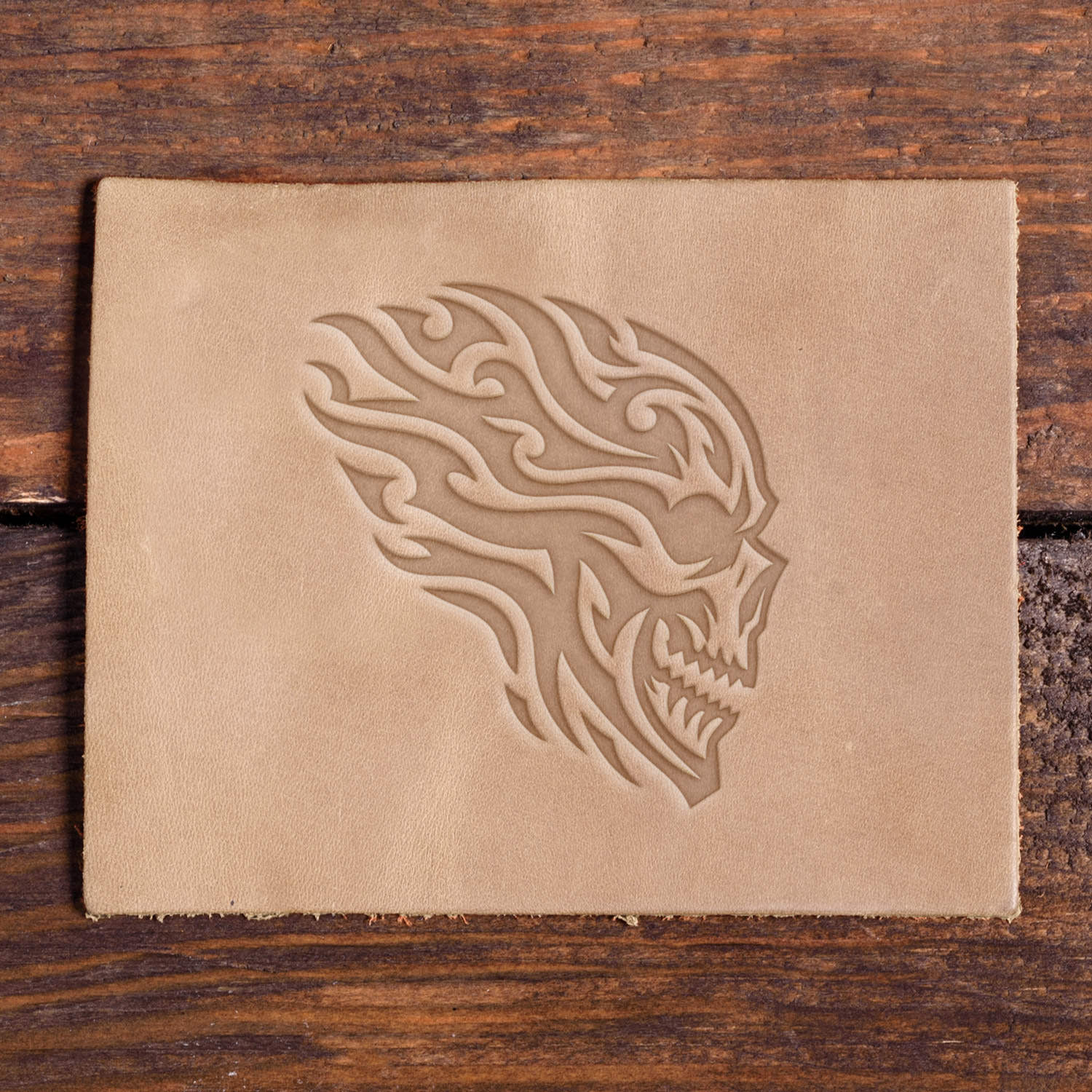 Flaming Skull Leather Stamp