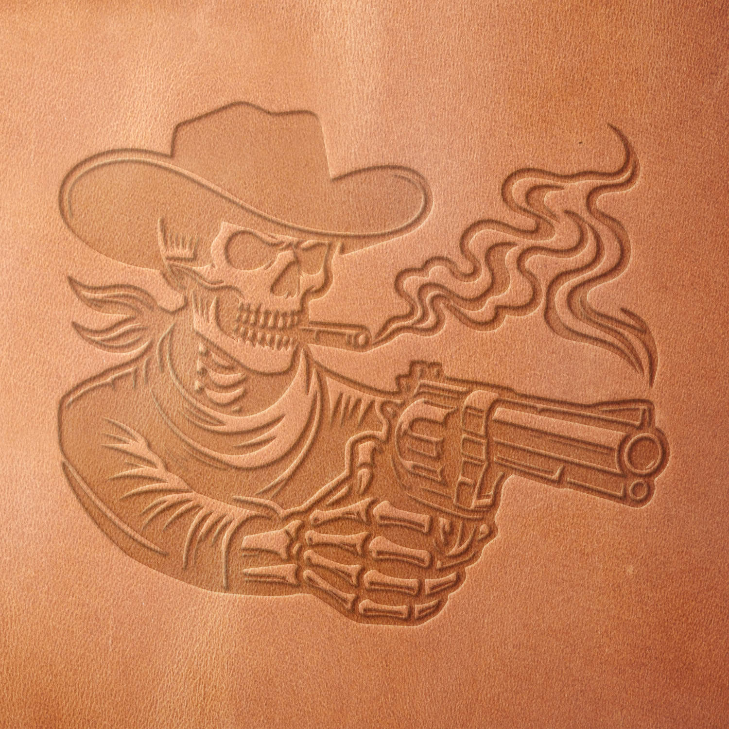 Cowboy Skeleton with Smoking Gun Delrin Leather Stamp