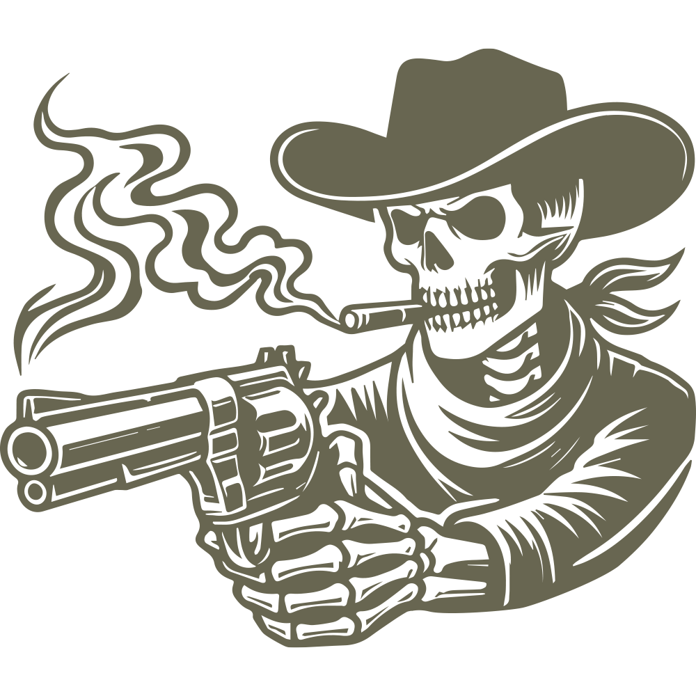 Cowboy Skeleton with Smoking Gun Delrin Leather Stamp