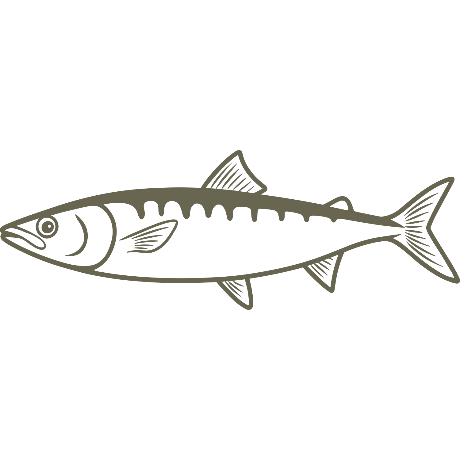 Delrin leather stamp design featuring a detailed sardine fish with sleek fins and scales.