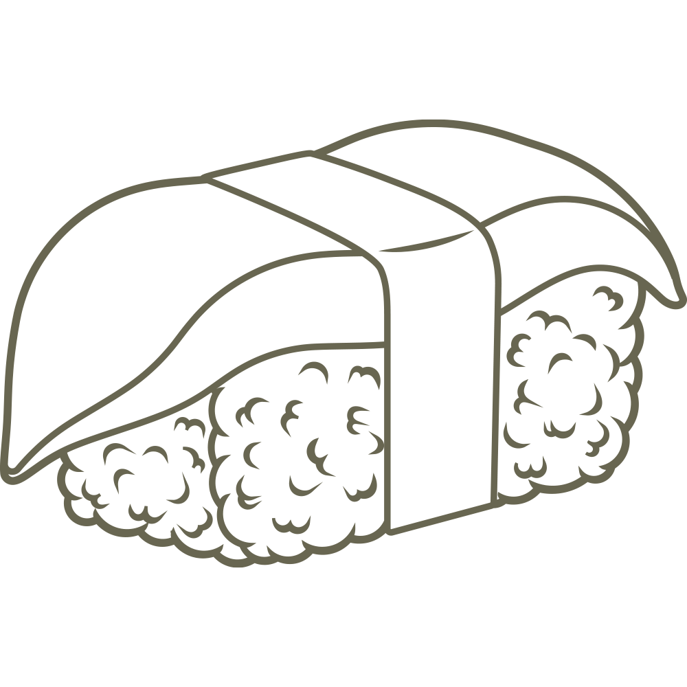 Delrin leather stamp design of sushi nigiri with detailed rice texture and fish topped with a seaweed wrap—great for culinary or Japanese-themed leatherwork.