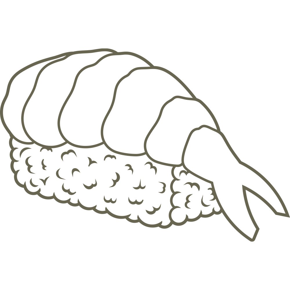 Shrimp nigiri leather stamp design featuring detailed rice texture and curled ebi on top—perfect for sushi-themed leathercraft projects using a Delrin leather stamp.