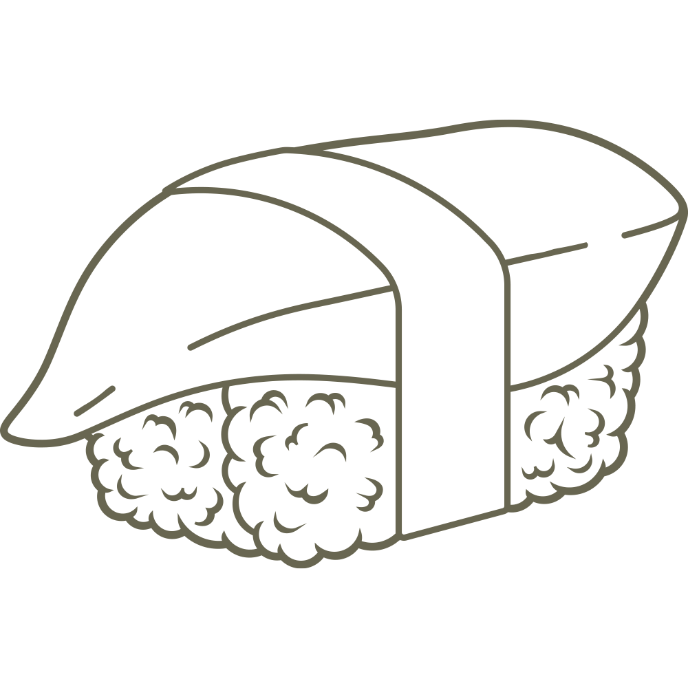 Nigiri sushi design with textured rice, layered fish, and a clean seaweed wrap—engraved as a Delrin leather stamp for sushi-themed leather projects and foodie gifts.