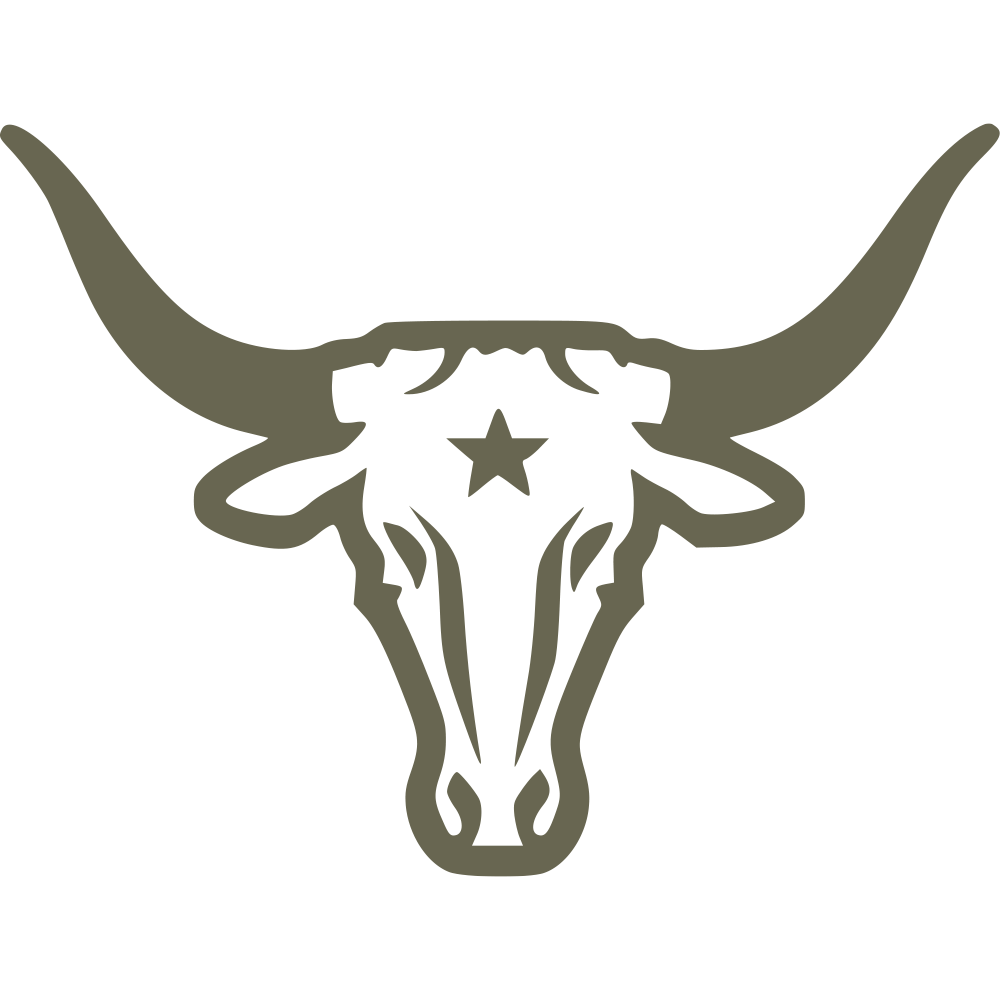 Western-style steer skull design with long horns and a star detail at the center, made as a Delrin leather stamp—perfect for cowboy-themed leather projects or rustic accessory designs.