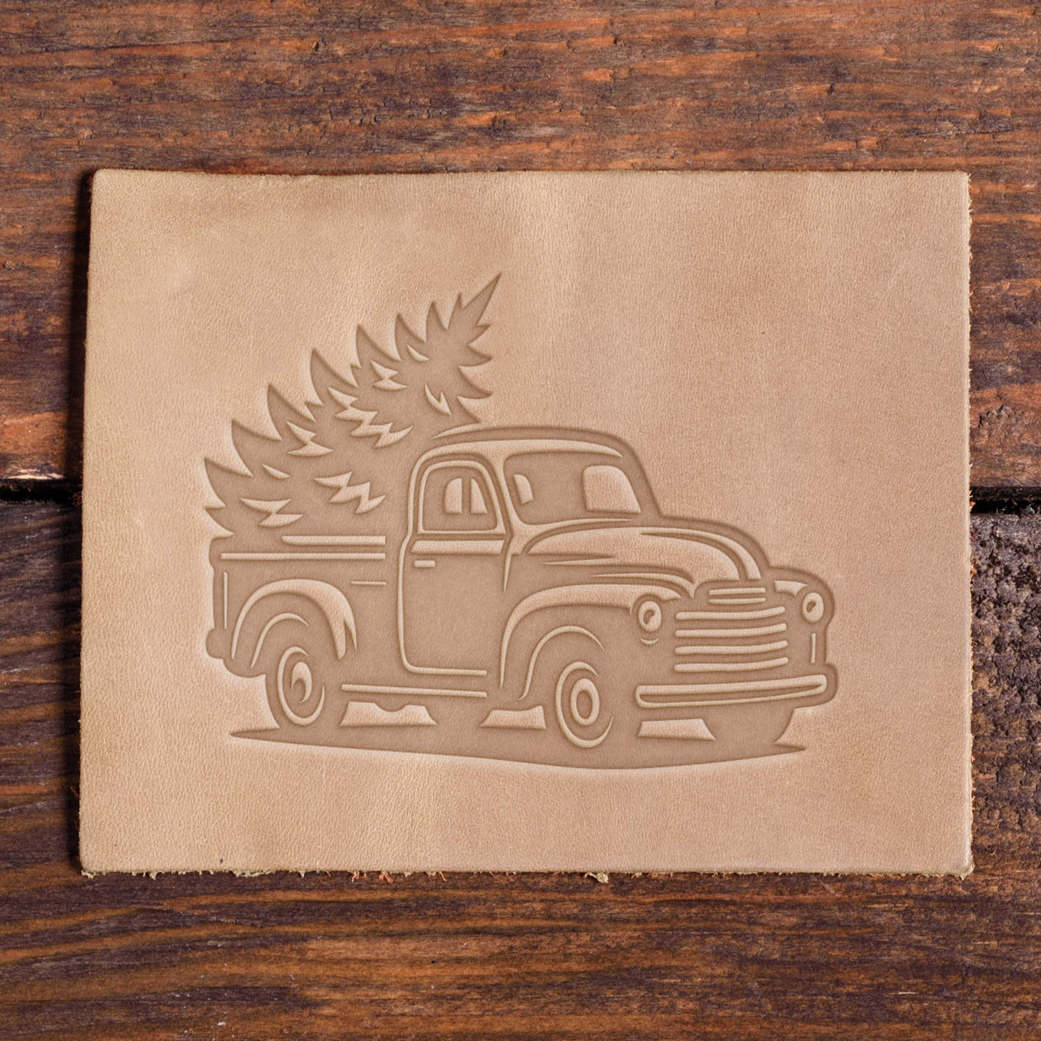 Vintage Truck with Tree Delrin Leather Stamp